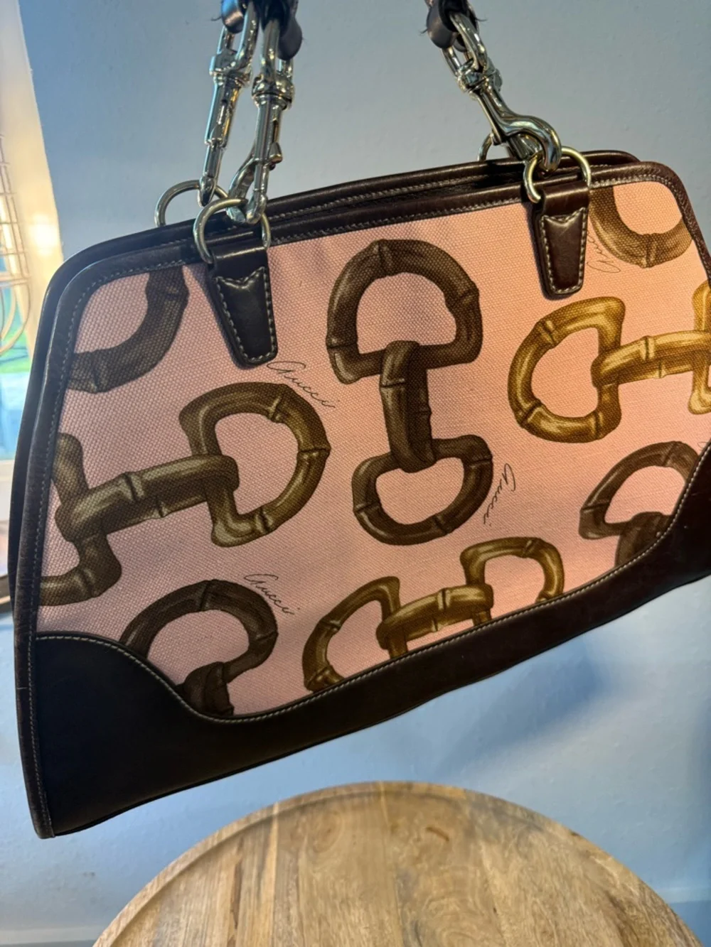 Authentic Gucci Pink Horsebit Bamboo Printed Jackie O Bouvier Shoulder Bag - Picture 12 of 16